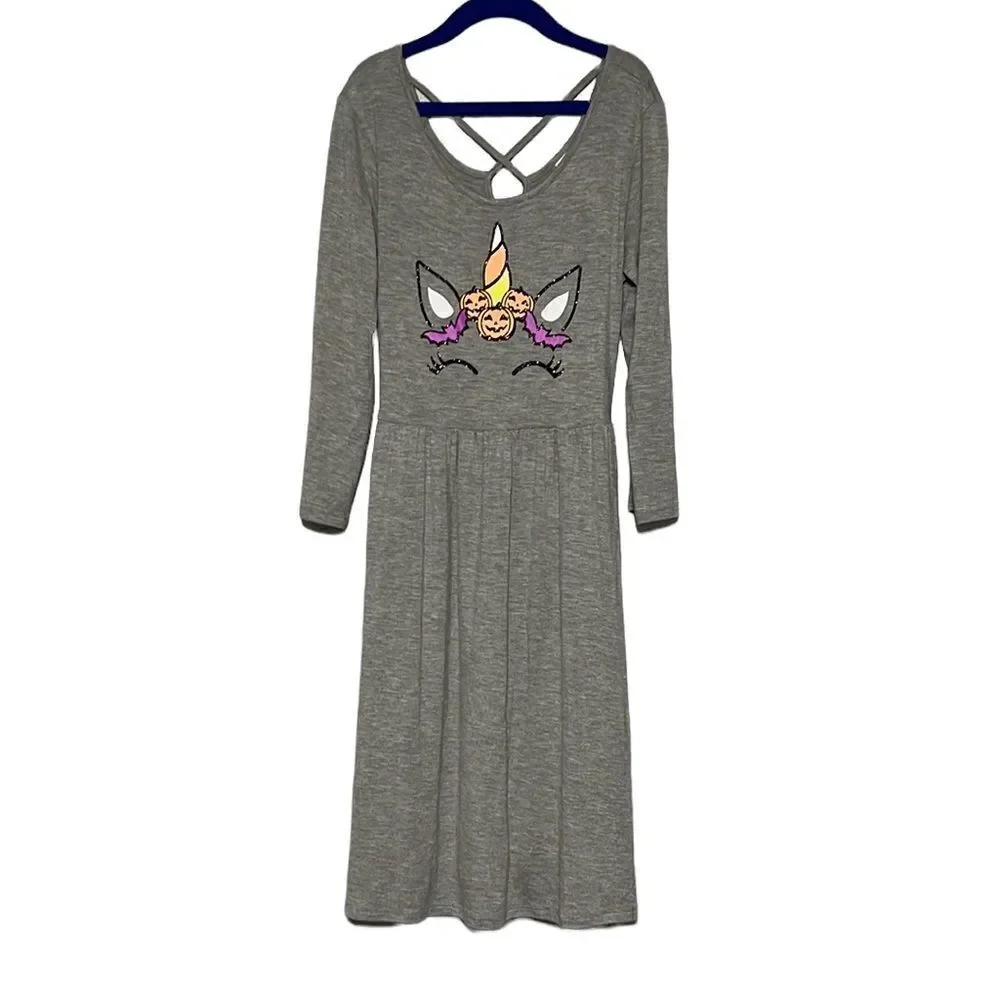 Halloween Dress Girl's 12 Unicorn Long Sleeve Criss Cross Back Midi Justice NEW